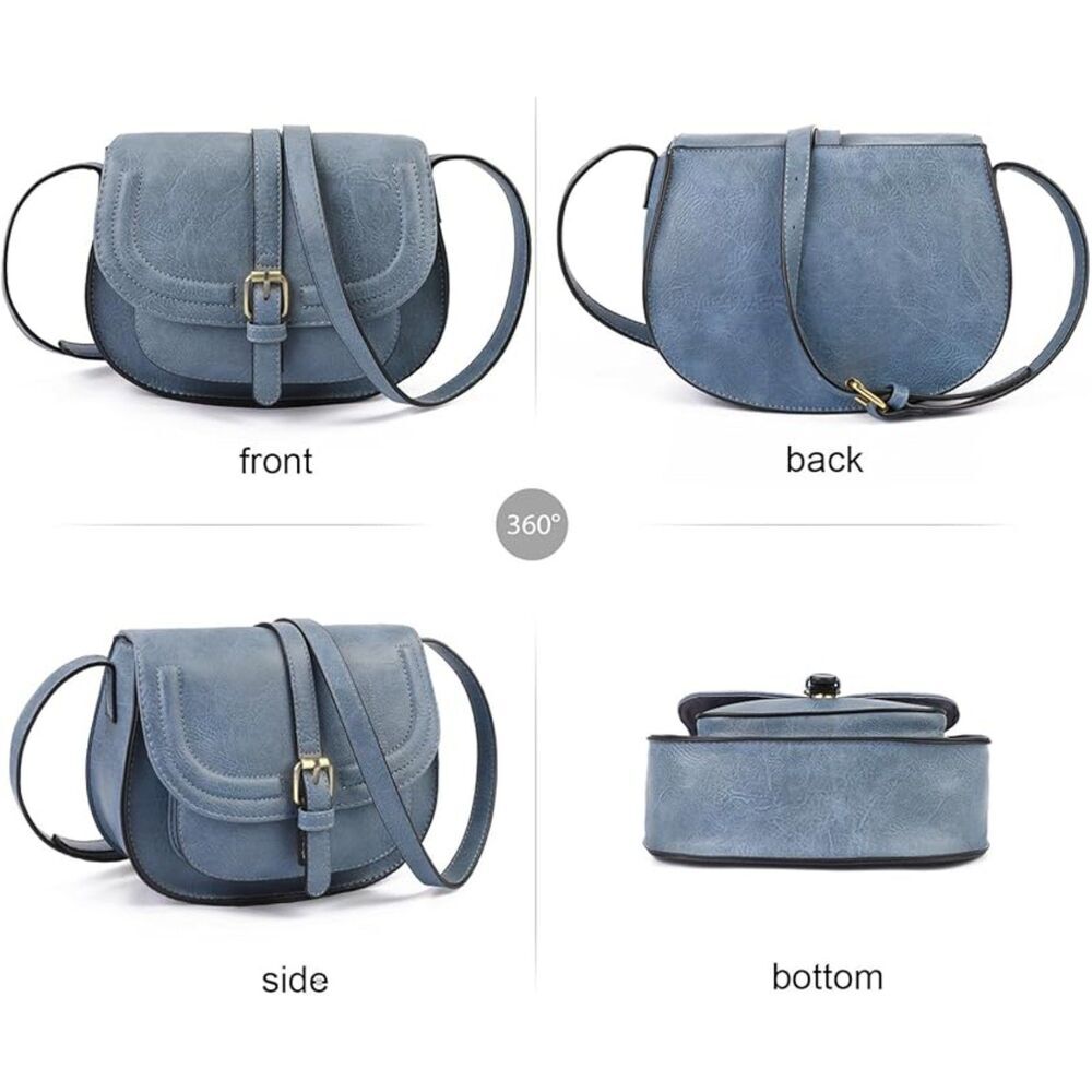 Women Blue Imported Vegan Leather Polycotton Small Saddle Boho Crossbody Bags - Picture 2 of 4
